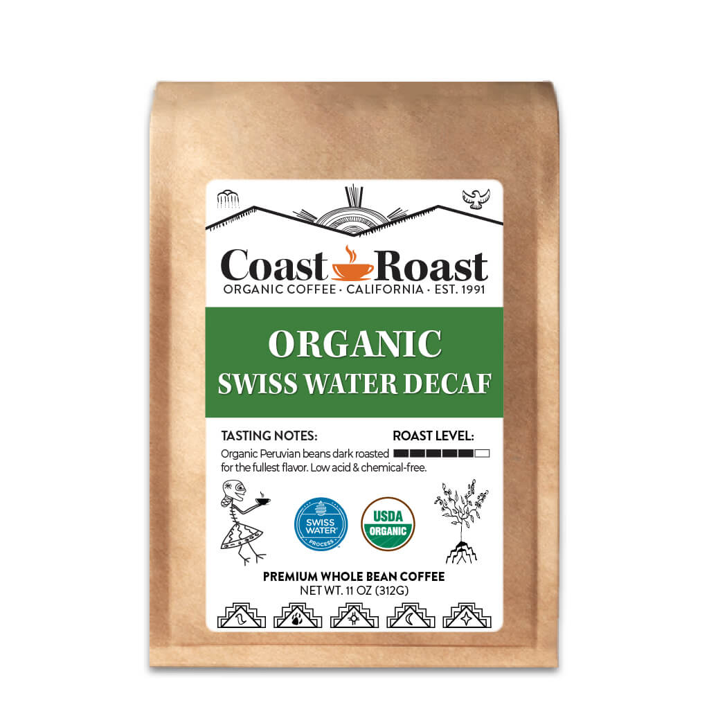 Organic Swiss Water Decaf Whole Bean Coffee - Coast Roast Organic Coffee