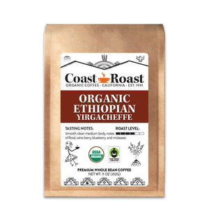Organic Ethiopian Yirgacheffe Medium-Dark Whole Bean Coffee - Coast Roast Organic Coffee