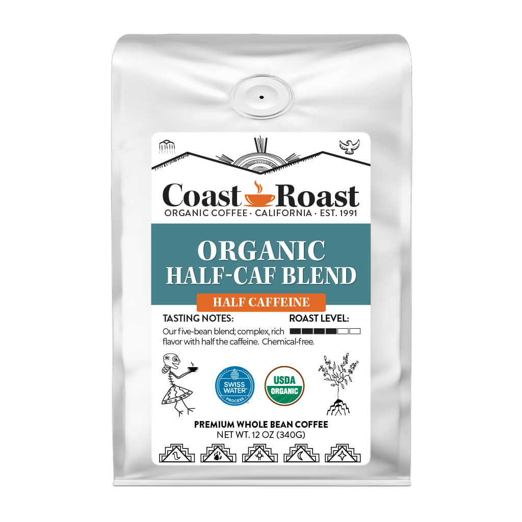 Organic Swiss Water Half-Caf Blend Whole Bean Coffee - Coast Roast Organic Coffee