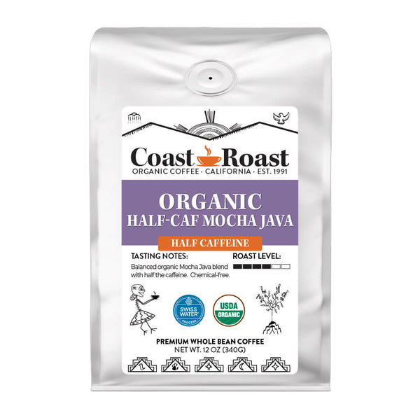 Organic Swiss Water Half-Caf Mocha Java Whole Bean Coffee | Coast