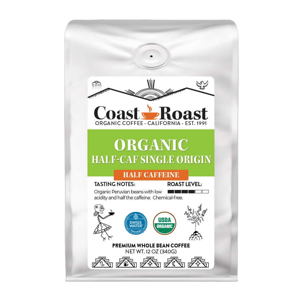 Organic Swiss Water Half-Caf Single Origin Whole Bean Coffee - Coast Roast Organic Coffee