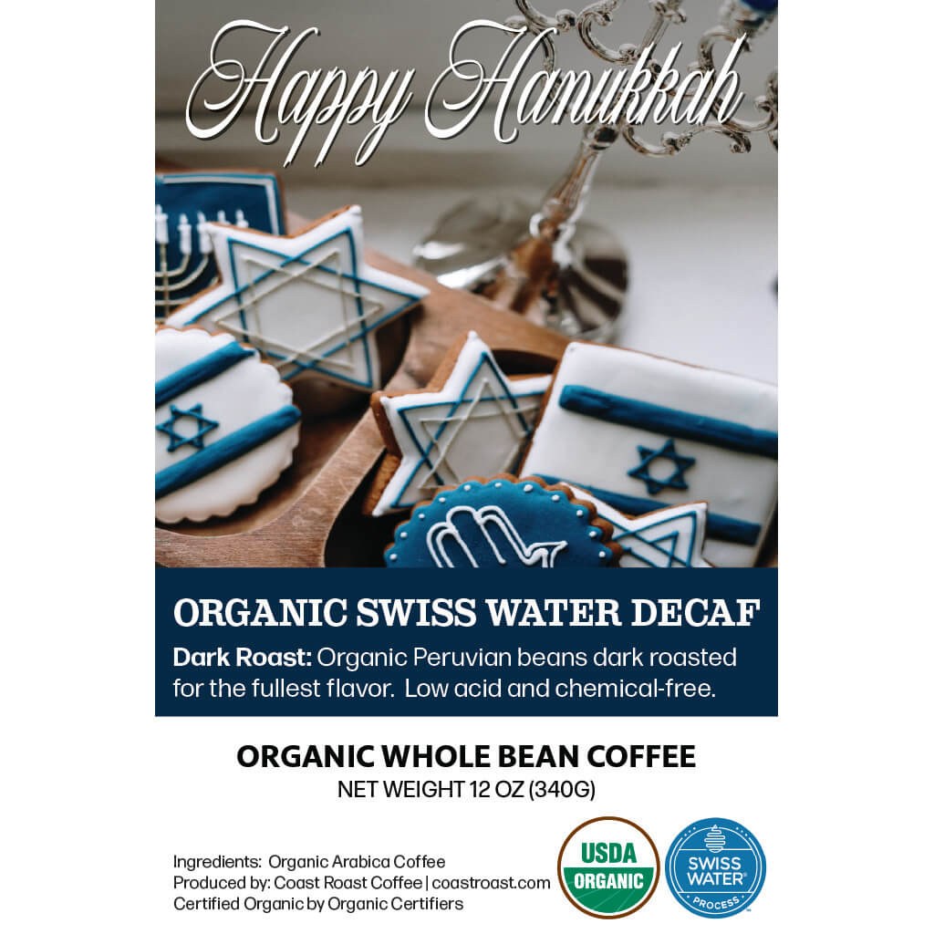 Happy Hanukkah Custom Label - Organic Whole Bean Coffee 12oz - Coast Roast Organic Coffee