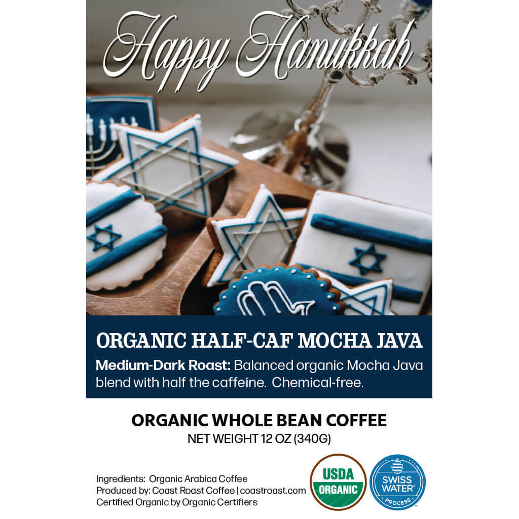 Happy Hanukkah Custom Label - Organic Whole Bean Coffee 12oz - Coast Roast Organic Coffee