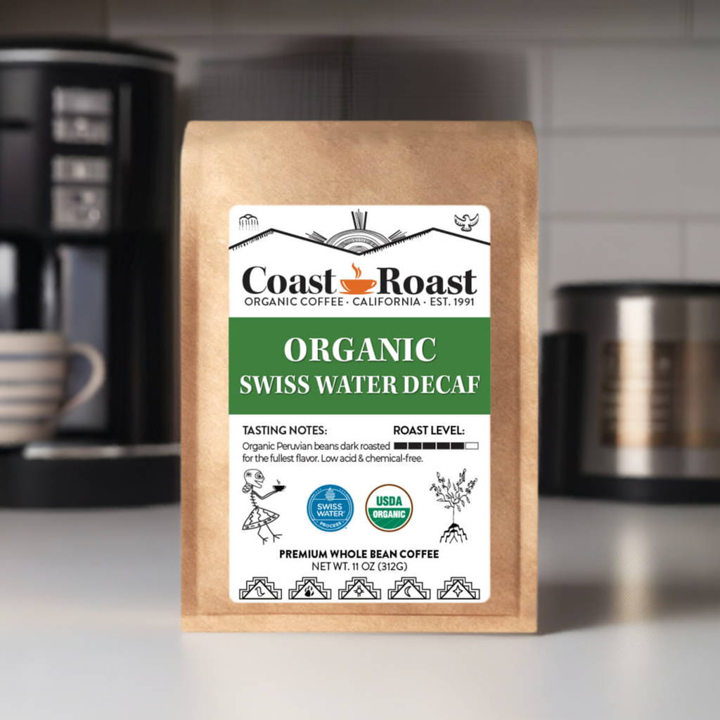 Organic Swiss Water Decaf Whole Bean Coffee - Coast Roast Organic Coffee
