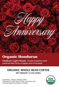 Happy Anniversary Custom Label - Organic Whole Bean Coffee 12oz - Coast Roast Coffee
