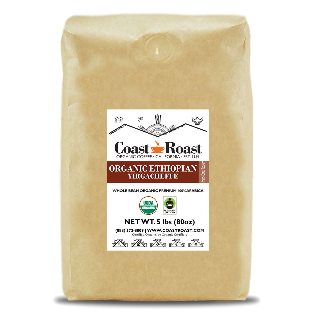 Organic Ethiopian Yirgacheffe Medium-Dark Whole Bean Coffee - Coast Roast Organic Coffee