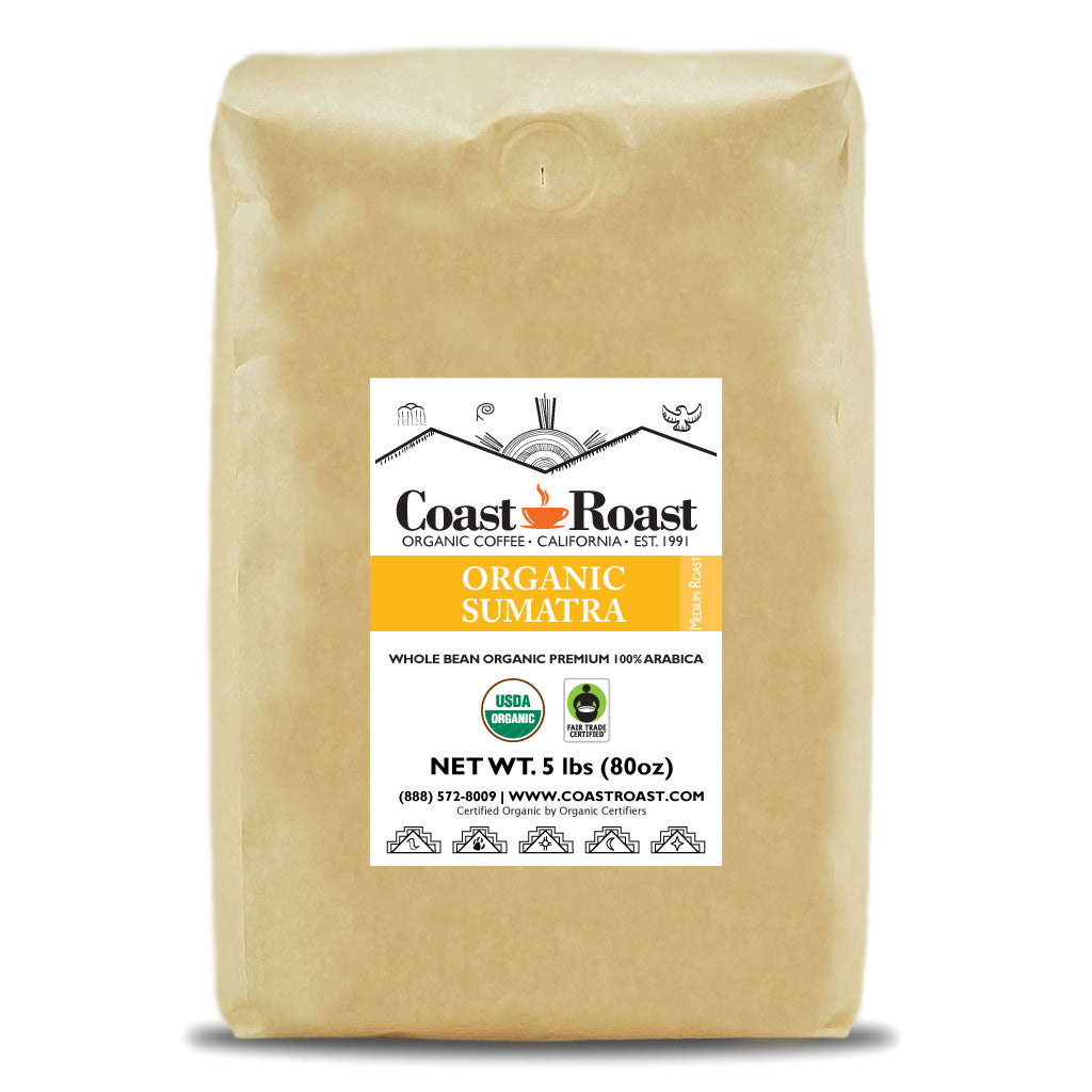 Blue Macaw Sumatra Dark Roasted Coffee Beans - 5 Lbs (5 X 1lb Bags) - Fresh Roasted Daily