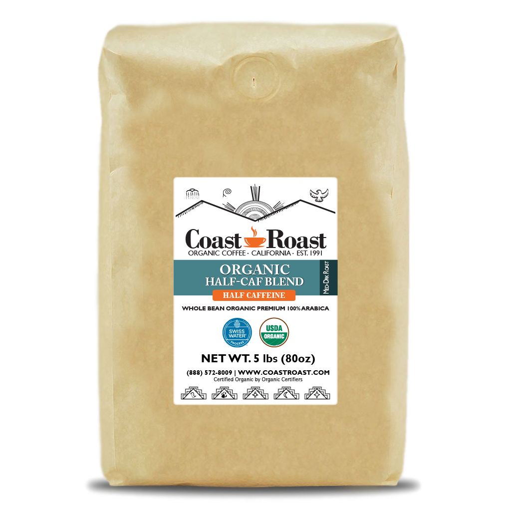 Organic Swiss Water Half-Caf Blend Whole Bean Coffee - Coast Roast Organic Coffee