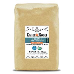 Organic Swiss Water Half-Caf Blend Whole Bean Coffee - Coast Roast Organic Coffee