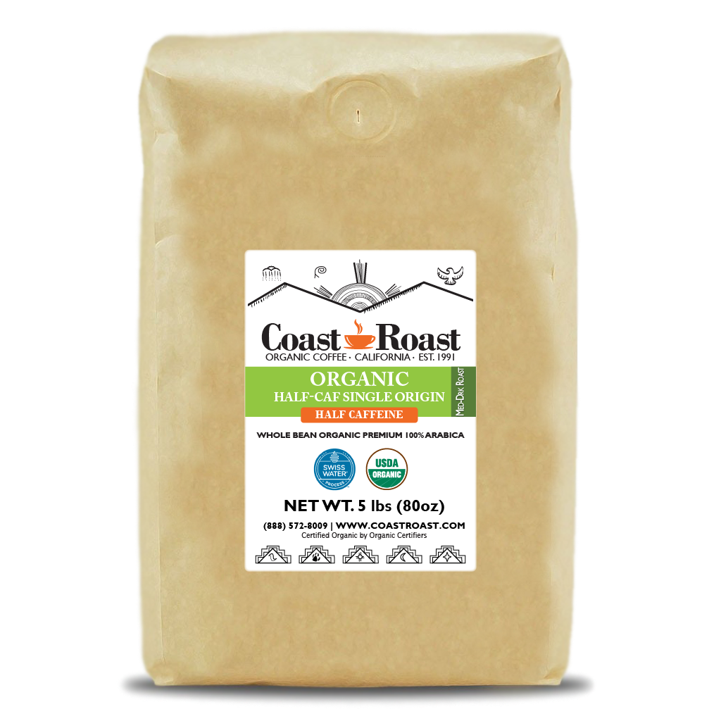 Organic Swiss Water Half-Caf Single Origin Whole Bean Coffee - Coast Roast Organic Coffee