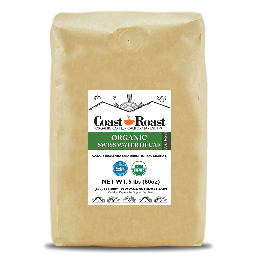 Organic Swiss Water Decaf Whole Bean Coffee - Coast Roast Organic Coffee